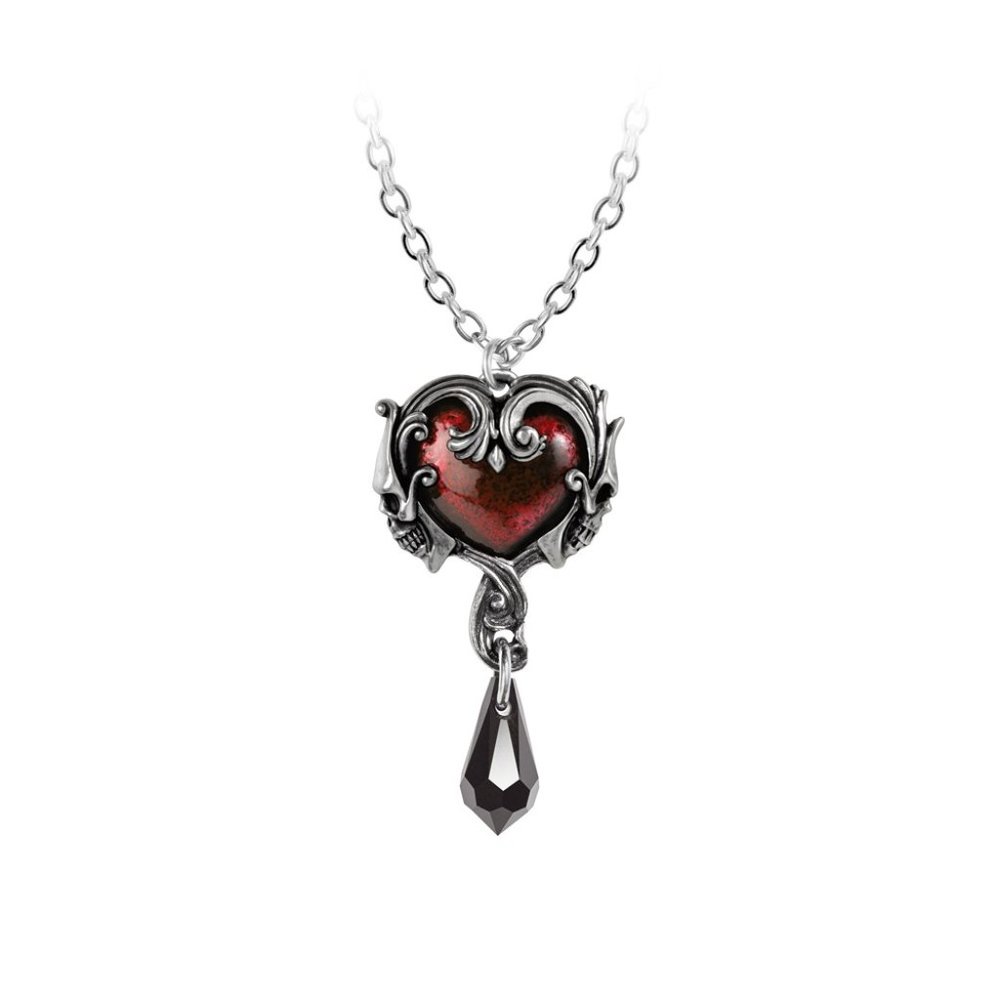 Alchemy Gothic Petite Affair du Coeur Pendant Red Heart Skulls Crystal Necklace - Picture 2 of 3